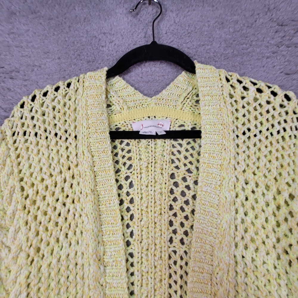 Anthropologie Serenity Cardigan Womens M/L Chartreuse Yellow Open Knit Spring - Picture 3 of 16